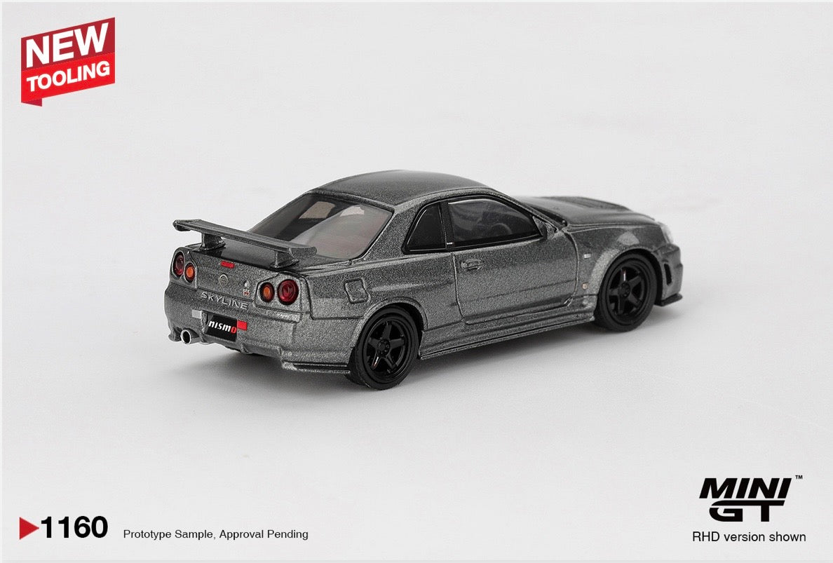 1:64 Nissan Skyline GT-R Nismo BNR34 CRS Version Dark Metal Gray Mini GT 1160