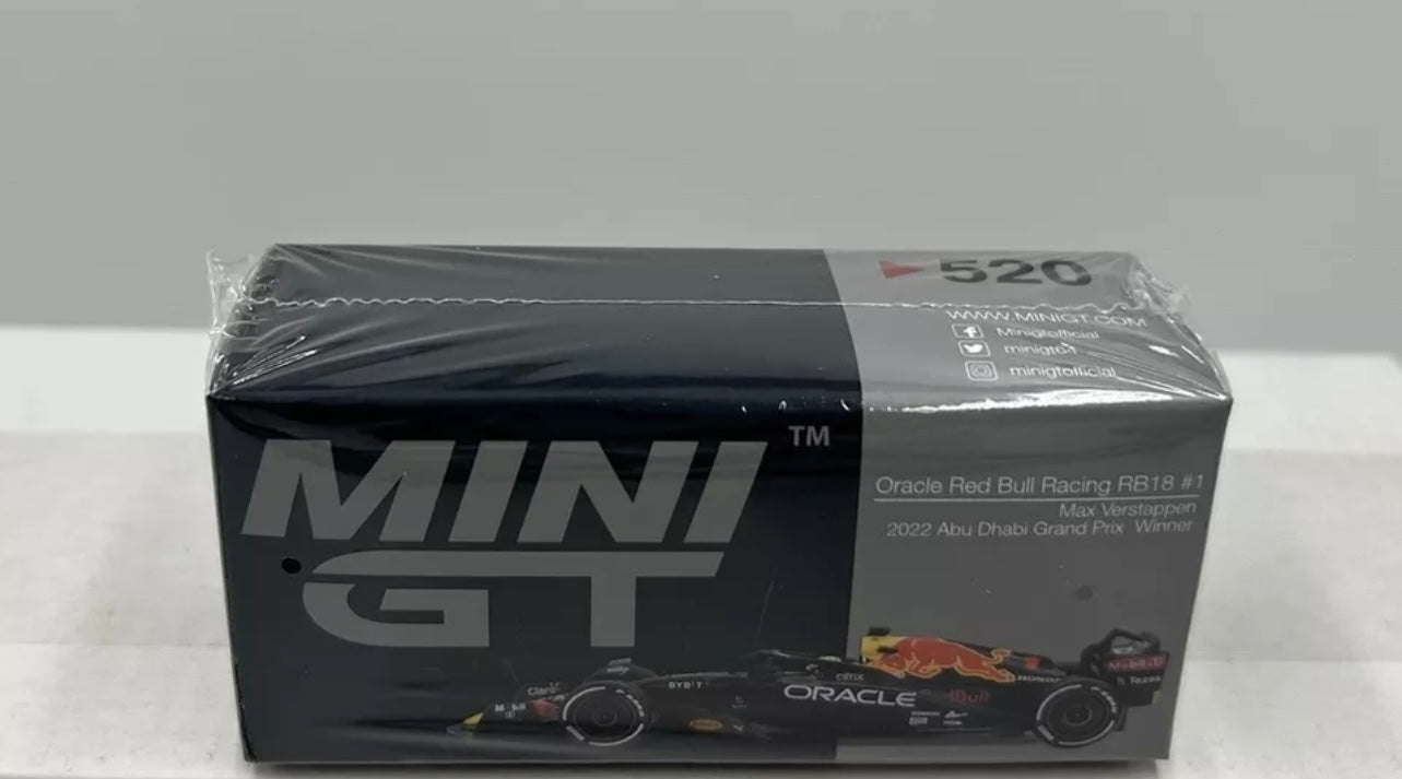 1:64 Max Verstappen #1 2022 Abu Dhabi GP Winner Oracle Red Bull Racing RB18 Mini GT 520