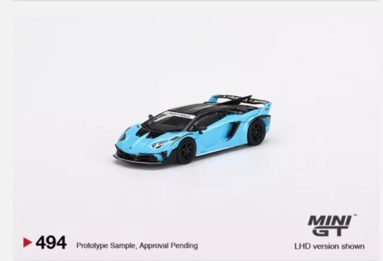 1:64 Lamborghini Aventador GT Evo LB Silhouette Works Baby Blue Mini GT 494