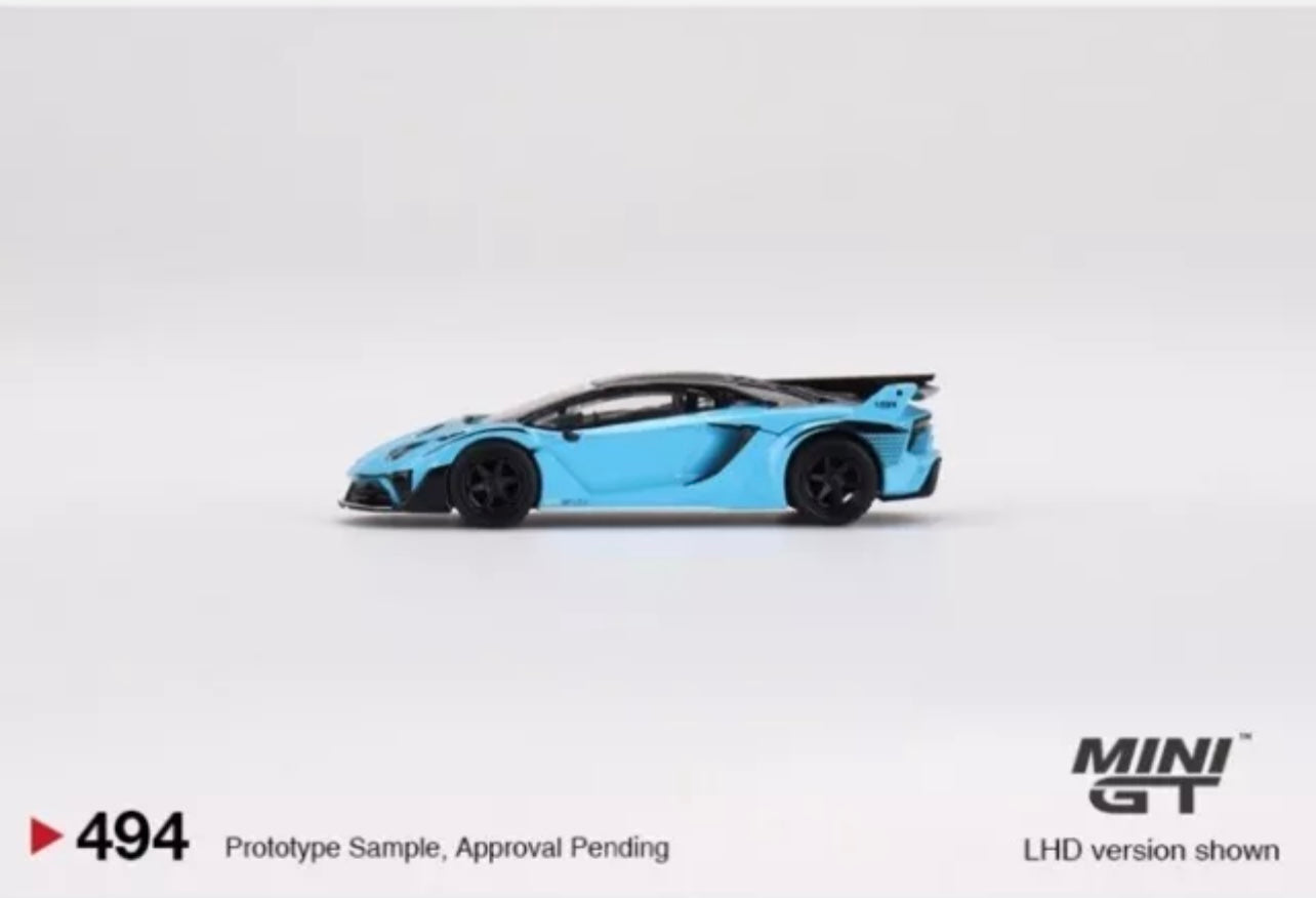 1:64 Lamborghini Aventador GT Evo LB Silhouette Works Baby Blue Mini GT 494