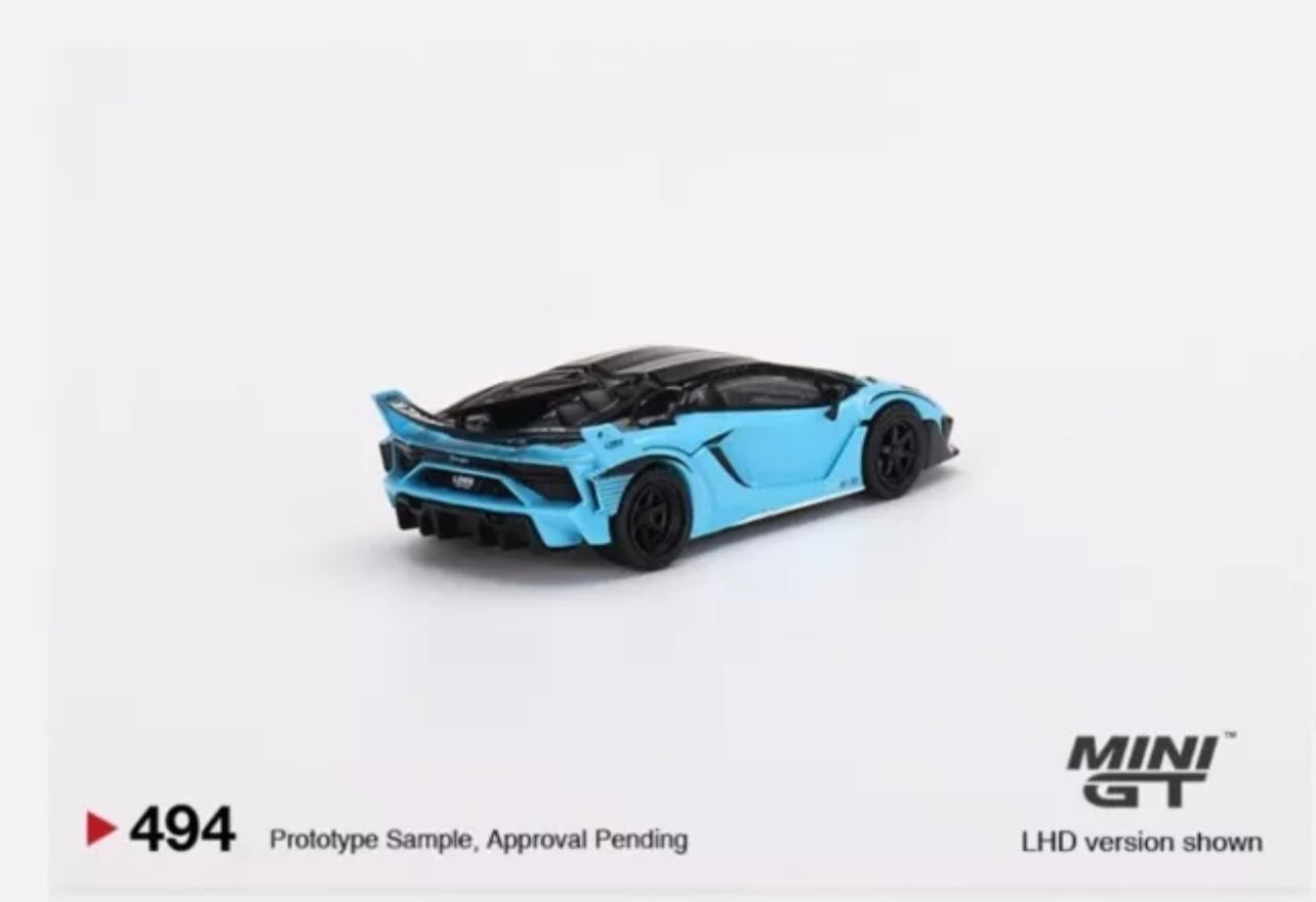 1:64 Lamborghini Aventador GT Evo LB Silhouette Works Baby Blue Mini GT 494