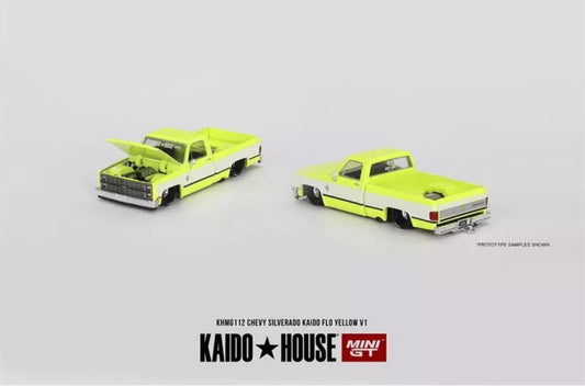 1:64 Chevrolet Silverado Kaido Flo Yellow V1 #112 Kaido House