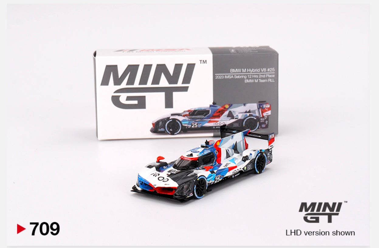 1:64 BMW M Hybrid V8 #25 BMW M Team RLL 2023 ISMA Sebring 12hrs 2nd Place Mini GT 709