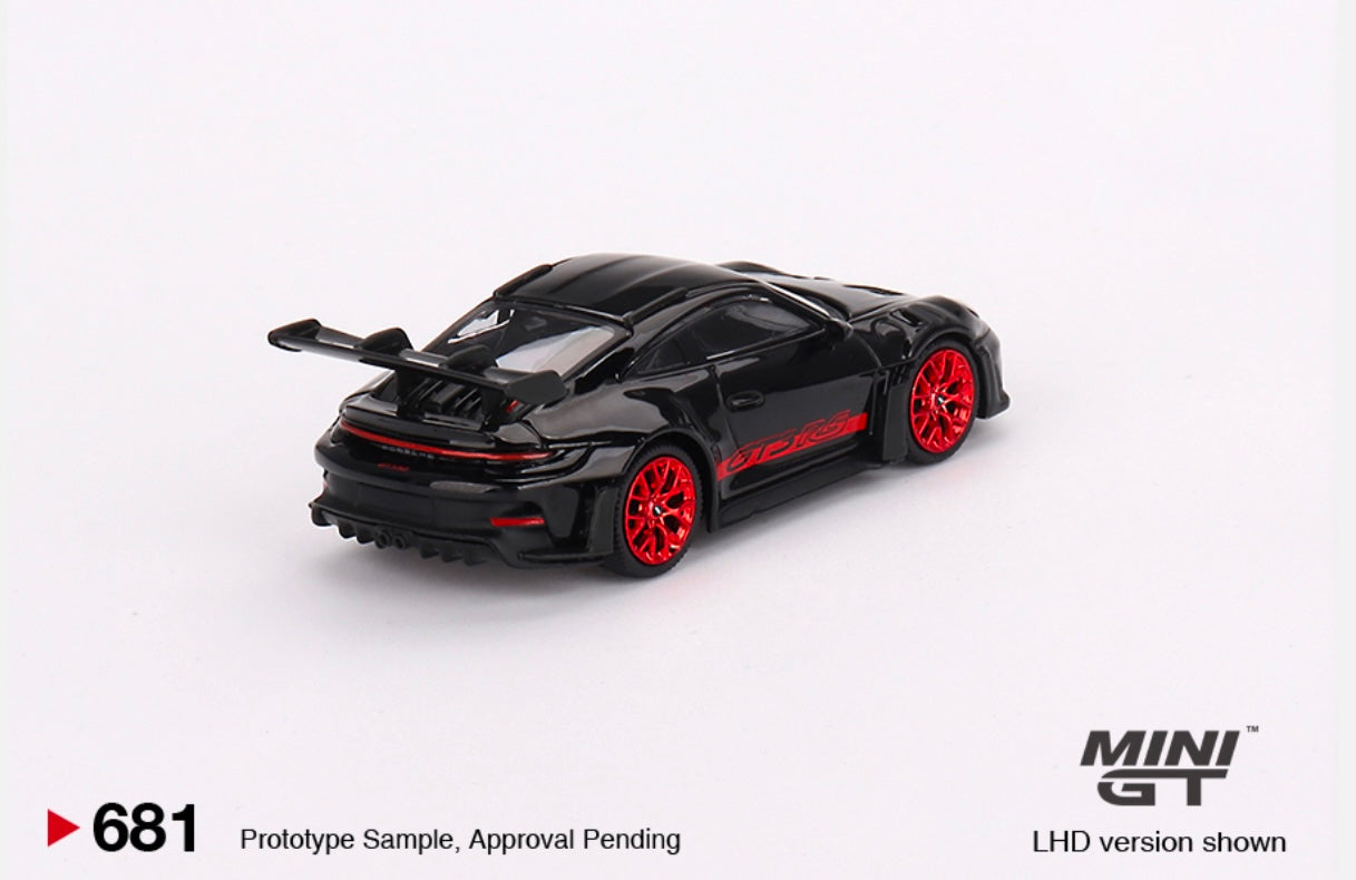 1:64 Porsche 911 (992) GT3 RS Black with Pyro Red Mini GT 681