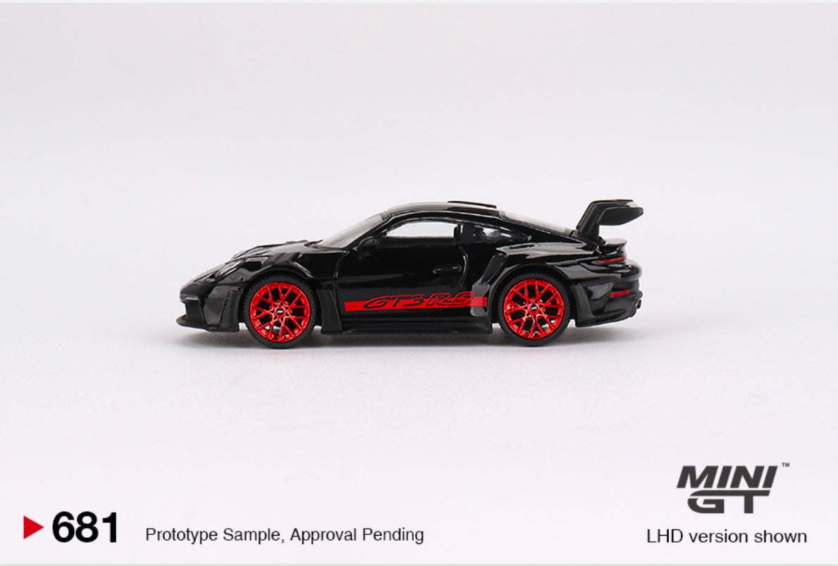 1:64 Porsche 911 (992) GT3 RS Black with Pyro Red Mini GT 681