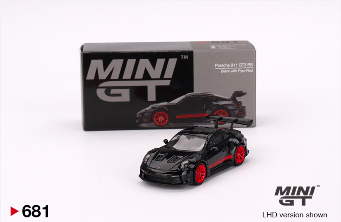 1:64 Porsche 911 (992) GT3 RS Black with Pyro Red Mini GT 681