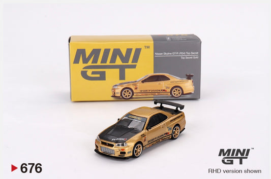 1:64 Nissan Skyline GT-R (R34) Top Secret Top Secret Gold #676 Mini GT