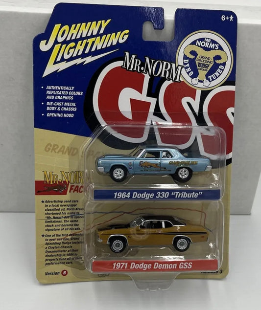 1:64 Mr Norm 1964 Dodge 330 Tribute & 1971 Dodge Demon GSS Johnny Lightning