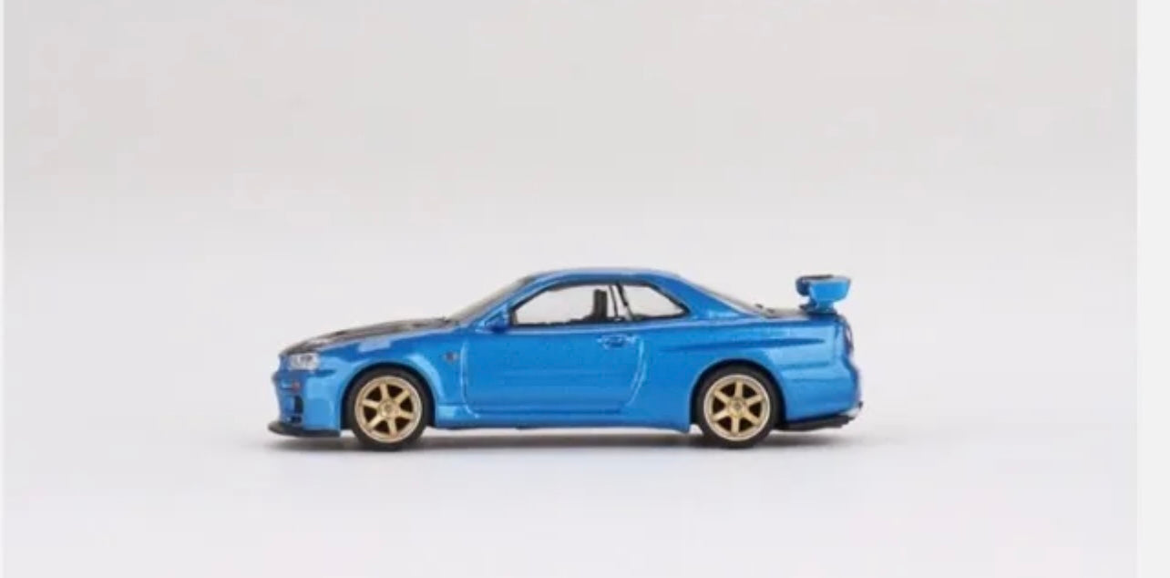 1:64 Nissan Skyline GT-R (R34) Top Secret Bayside Blue Mini GT
