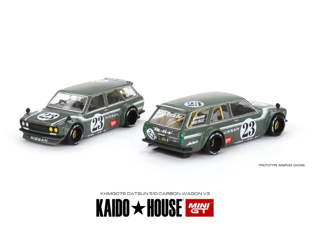 1:64 Datsun 510 Wagon Carbon Fiber V3 Kaido House #76 Green Pre-Order