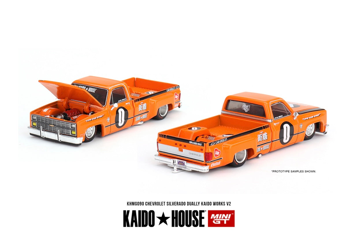 1:64 Chevrolet Silverado Dually Orange #90 Kaido House Pre-Order