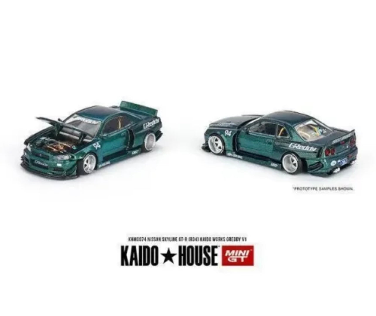 1:64 Nissan Skyline GT-R (R34) Kaido Works #074 Green GReddy Kaido House