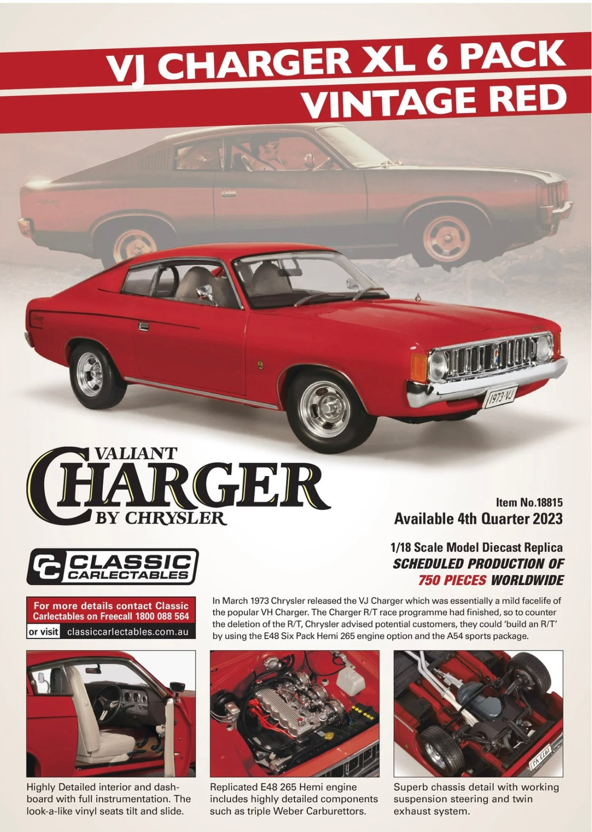 1:18 VJ Charger XL 6 Pack Vintage Red Classic Carlectables