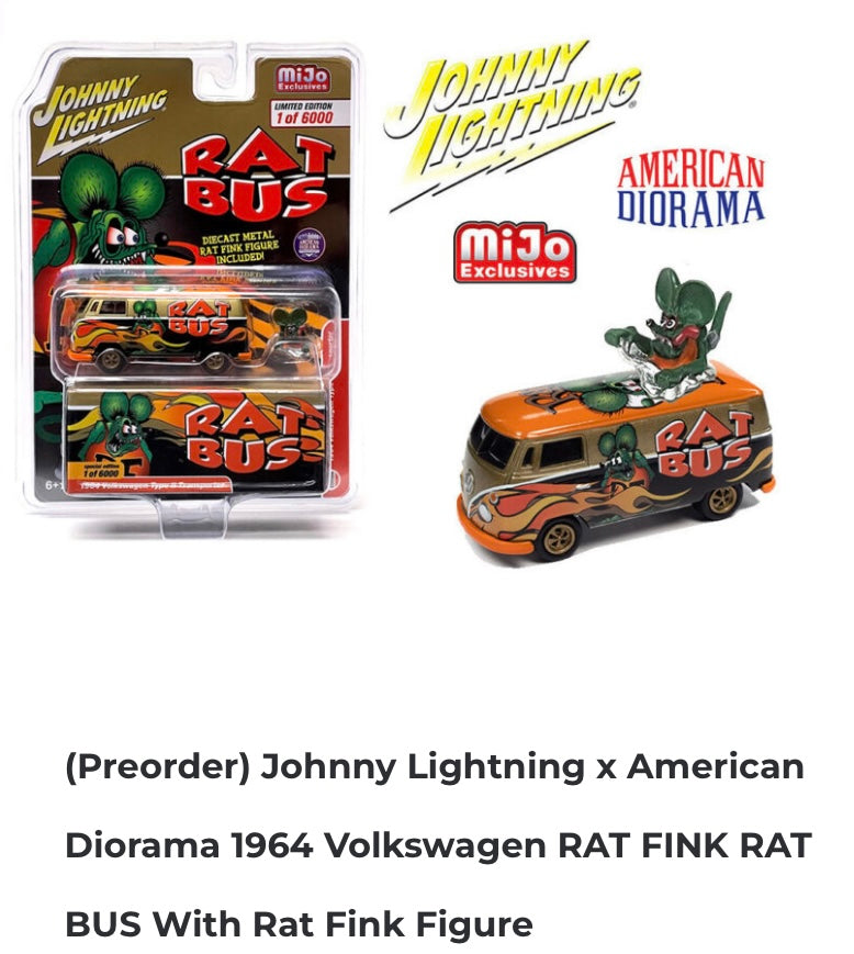 1:64 Johnny Lighting 1964 Volkswagen Bus Rat Fink